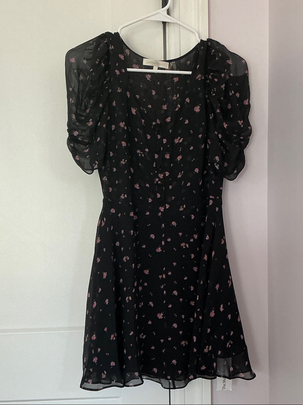 LOVESHACKFANCY 
Black Floral Puff-Sleeve  adorable mini dress Mini Dress. G